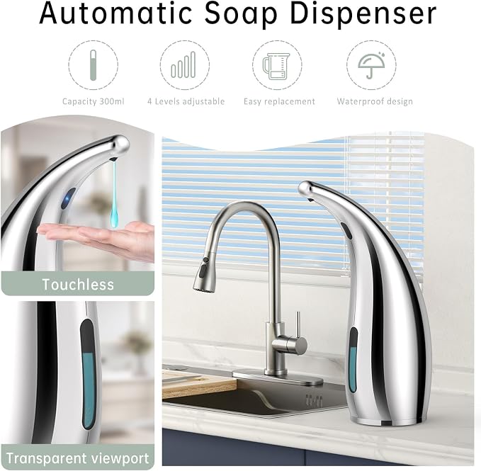 Automatic Liquid Soap Dispenser, 2 Pack 300ML Touchless 4 Gear Adjustable - Image 2