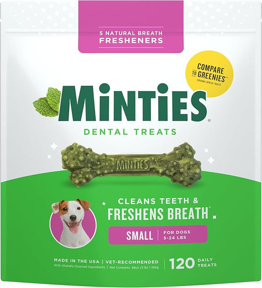 Minties Dog Dental Bone Treats, Tiny/Small Dental Dog Treats, 5-25 lbs by Minties