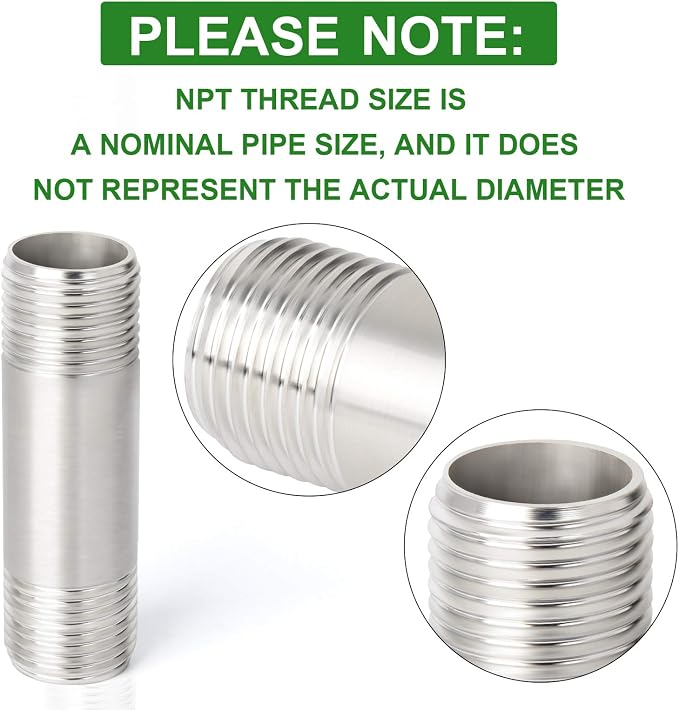 TAISHER 2Pcs Stainless Steel Pipe Fittings, 3/8" NPT x 3/8" NPT Male Threaded - Image 3