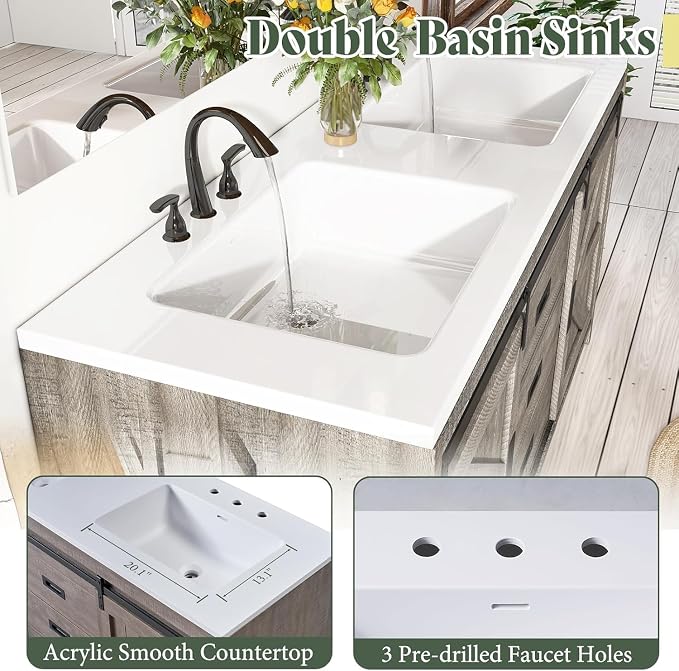 60" Farmhouse Bathroom Double Vanity Sliding Barn Door - Image 3