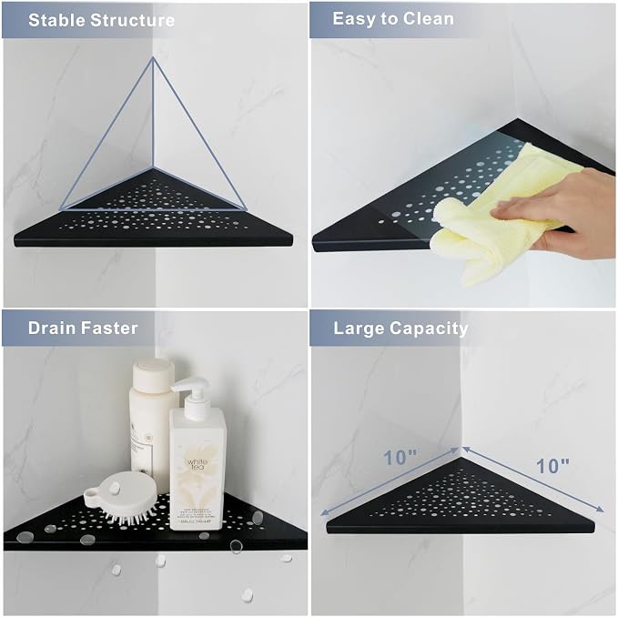 Shower Corner Shelf 10" No Drill, Recessed Bathroom Shelves Grout in Shelf - Image 4