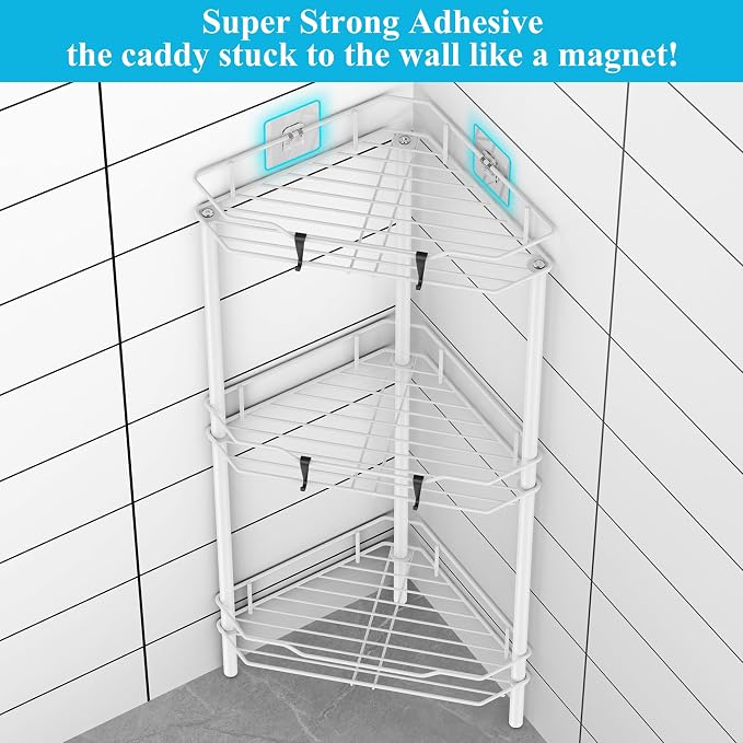3 Tier Floor Standing Corner Shower Caddy Organizer Shelf - Image 2