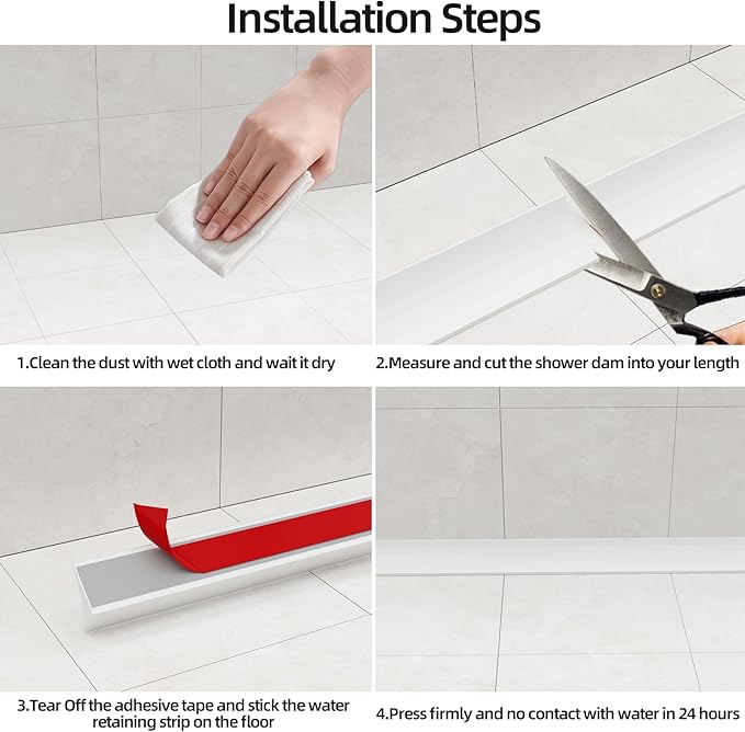 67 Inch Selfadhesive Shower Threshold Water Dam Silicone Waterproof Shower - Image 7