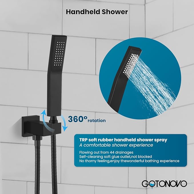 gotonovo Rainfall Bathroom Shower System Rain Shower Head and Handle Set Wall - Image 4