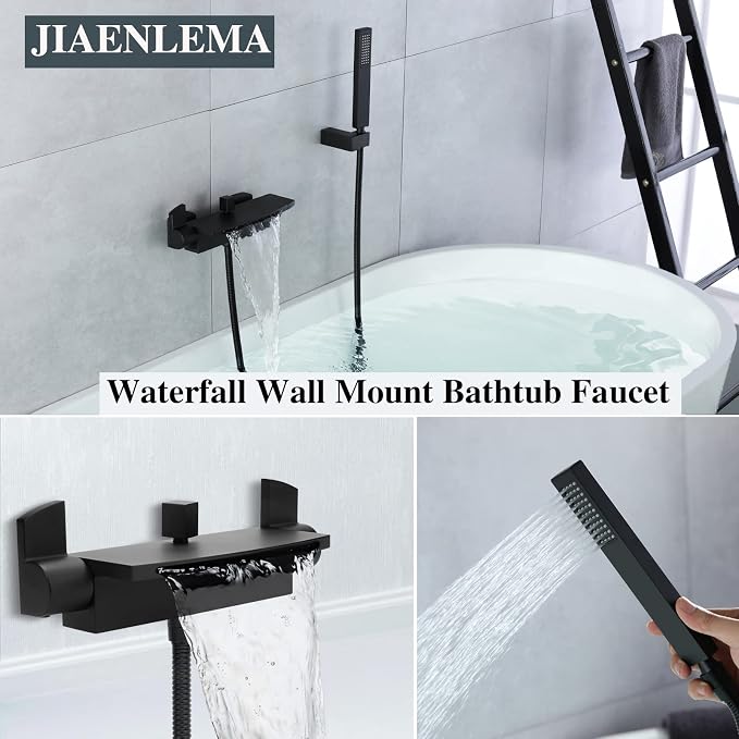 Wall Mount Tub Filler Matte Black Waterfall Tub Faucet - Image 2