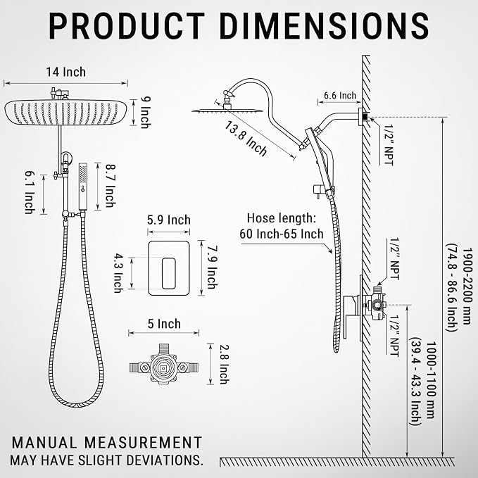 G-Promise 14 Inches Shower Faucet Sets Complete, All Metal Rainfall Shower Head - Image 9