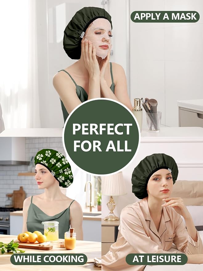 Years Calm Shower Caps For Women Reusable Waterproof，Pattern And Solid Color - Image 9
