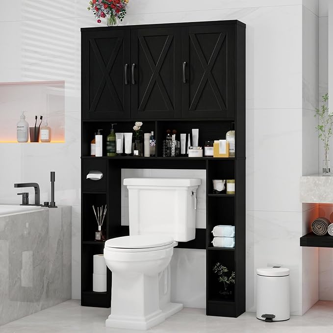 Over The Toilet Storage Cabinet, Farmhouse Toilet Cabinet Rack - Image 5