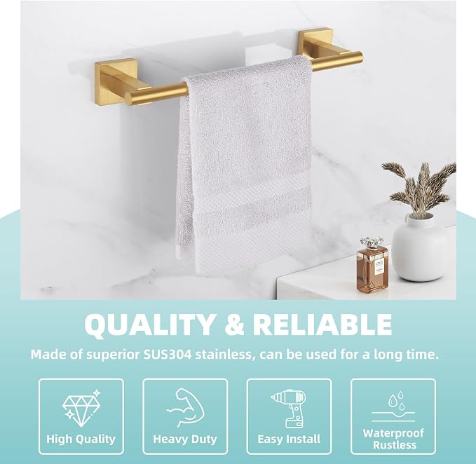 Suyar Brushed Gold Hand Towel Holder, SUS 304 Stainless Steel Short Towel Bar - Image 7