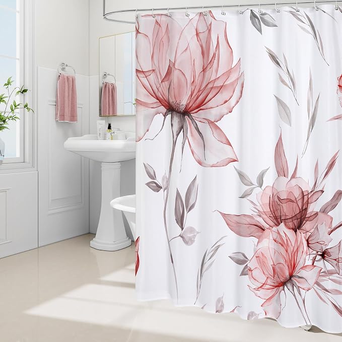 Small Stall Boho Watercolor Floral Shower Curtain 36 x 72, Artistic Narrow Half - Image 2
