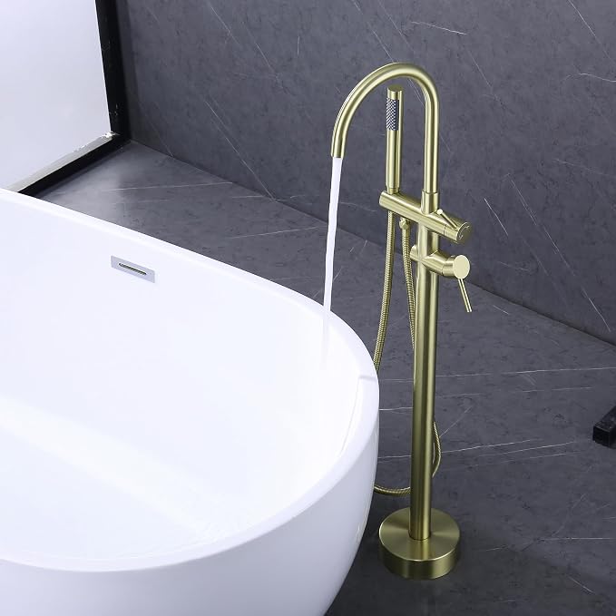 Freestanding Tub Faucet Floor Mount Tub Fillers, Senhozi Brushed Gold Free - Image 5