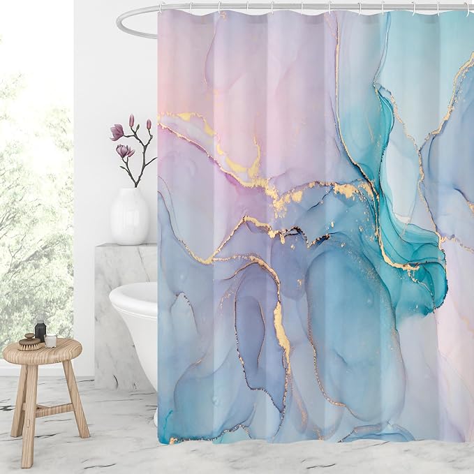 Gibelle Abstract Marble Shower Curtain, Watercolor Pink Turquoise Shower Curtain by Gibelle