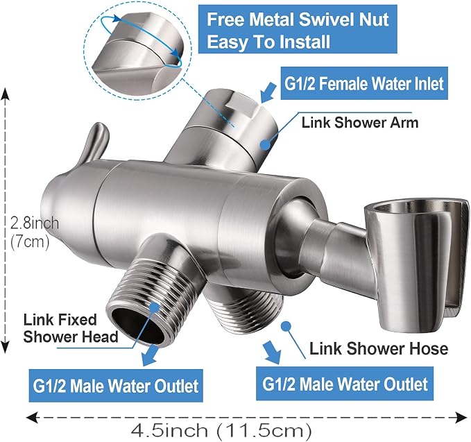 Shower Arm Diverter with Handshower Mount, G1/2 Brass Shower Diverter Valve - Image 7