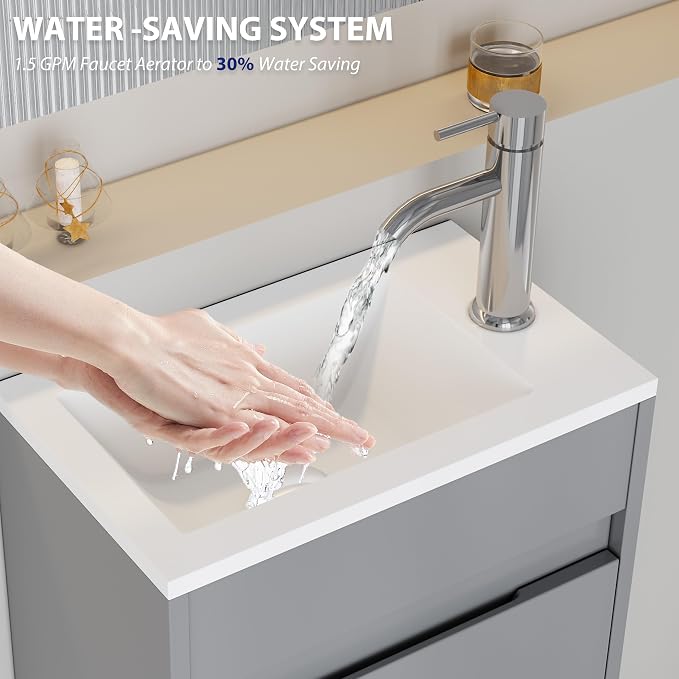 eclife 16" Small Bathroom Vanity Sink Combo, Modern Painted Wall Mounted - Image 6