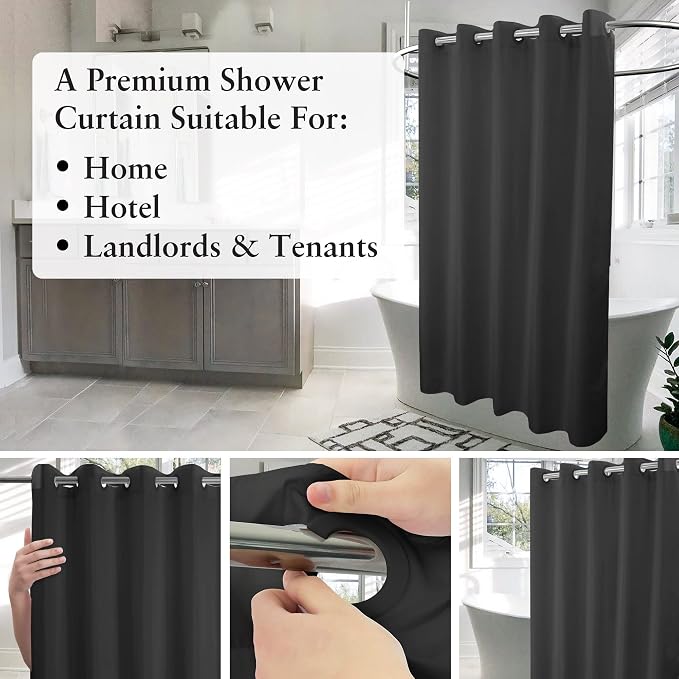 River Dream No Hook Hotel Cloth Black Shower Curtain Microfiber Waterproof - Image 3