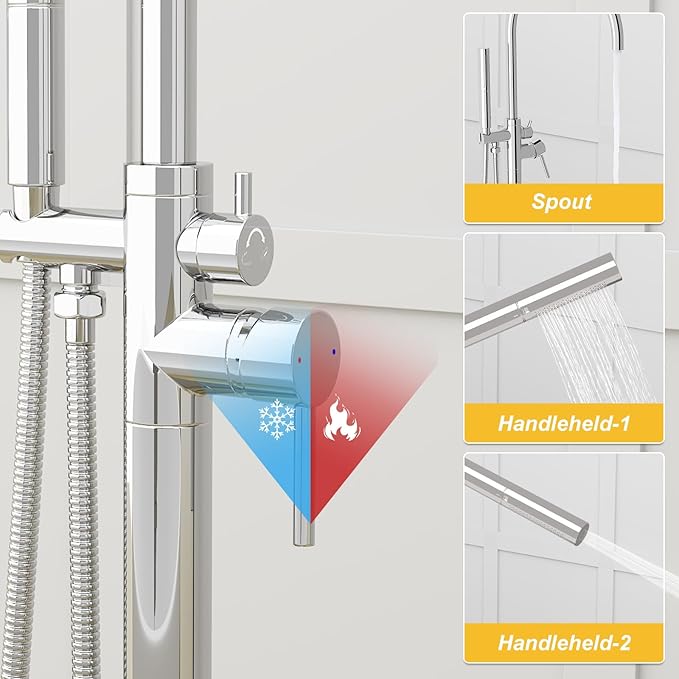 BESy Freestanding Bathtub Faucet Tub Filler Free Standing Floor Mount Stand - Image 5