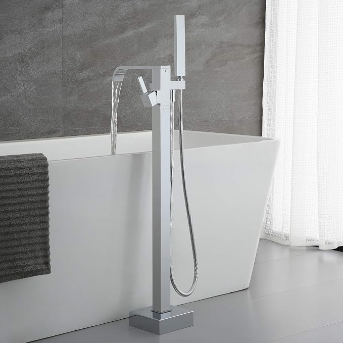 Freestanding Bathtub Faucet Tub Filler Faucets Chrome Floor Mount Brass Single - Image 3
