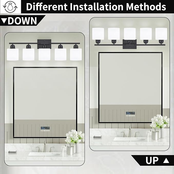 5-Light Black Bathroom Vanity Light, Modern Vanity Light Fixture - Image 4