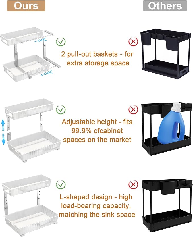 UMDONX Under Sink Organizer 2-Pack Adjustable Bathroom Under Sink Pull-Out - Image 8