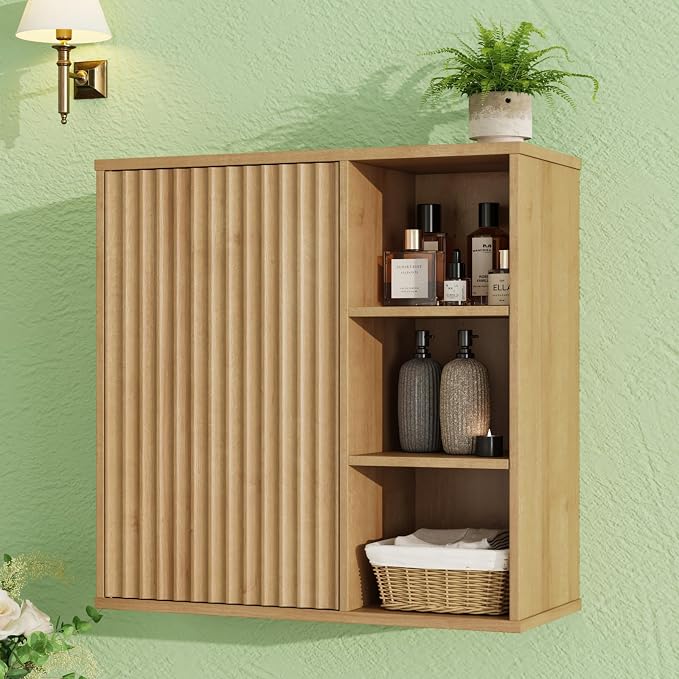Fluted Bathroom Wall Cabinet, Small Medicine Wall Cabinet by FiveWillowise