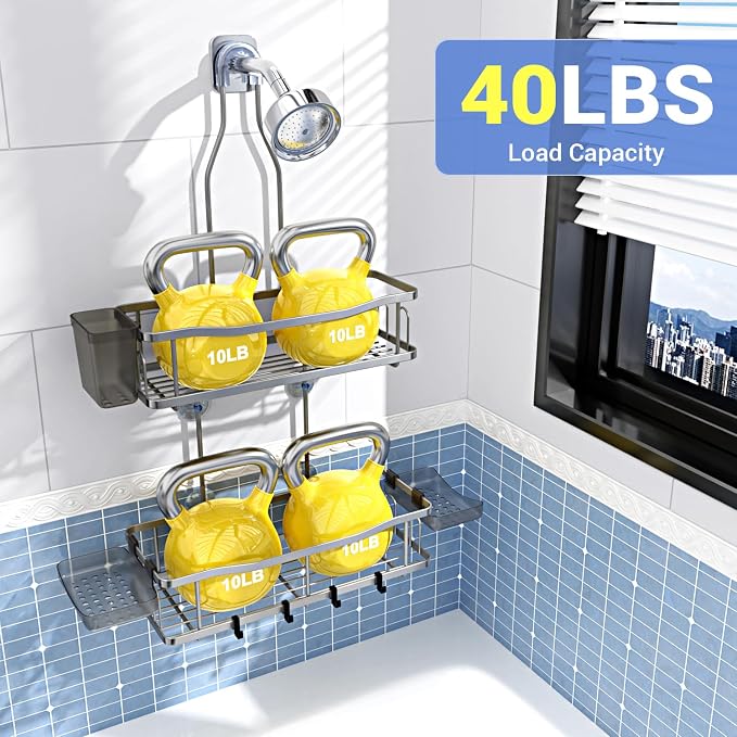 Hanging Shower Caddy Bathroom Organizer: Rustproof Shower Shelf Racks Over - Image 4