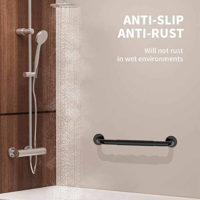 24 Inch Shower Grab Bar w/Anti Slip Rubber Grip, Munzong Black Stainless Steel - Image 6
