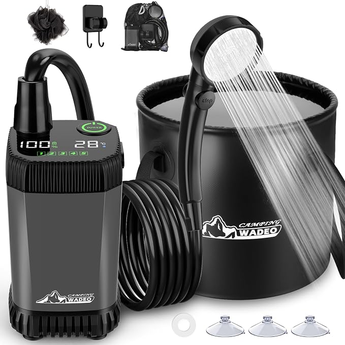 Upgraded Portable Shower for Camping, Rechargeable Camping Shower by WADEOmakeyourlifebetter