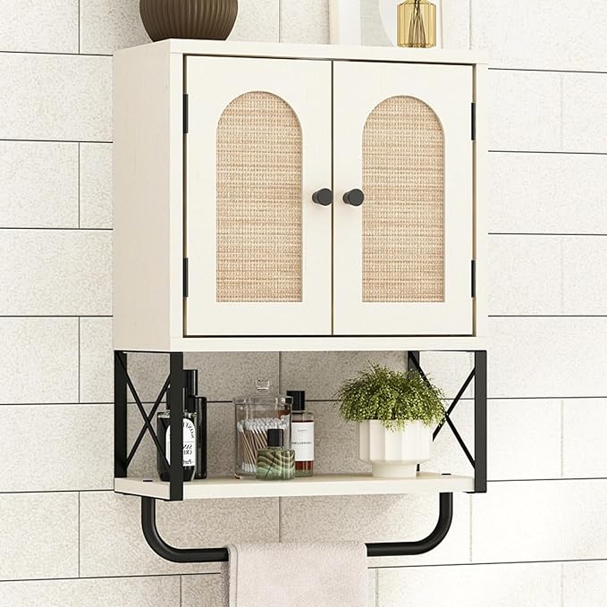 RUSTOWN Rattan Bathroom Wall Cabinet, Boho Over The Toilet Storage Cabinet by RUSTOWN