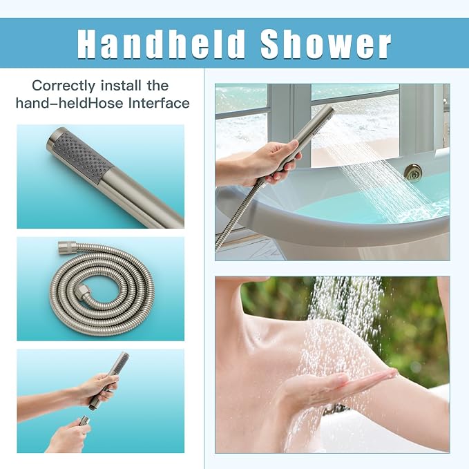 Floor Mount Bathtub Faucet，Freestanding Tub Faucet ，High Flow Dual Function 360 - Image 4