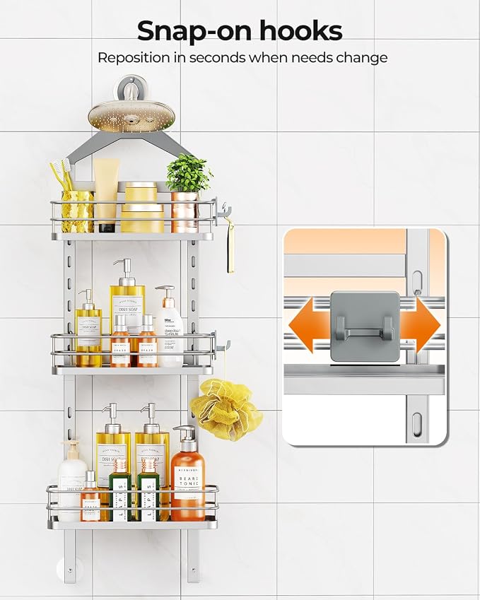 ODesign 3 Tier Height-Adjustable Shower Caddy Hanging Anti-Swing-Over The - Image 8