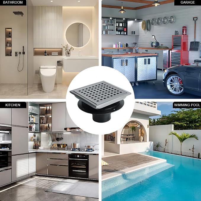 6 Inch Square Shower Drain, SUS 304 Stainless Steel Shower Drain - Image 6