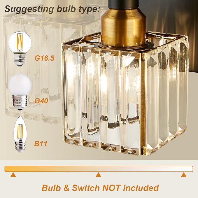 Modern Crystal Bathroom Vanity Light 3-Light Brass Wall Light Fixtures Over - Image 5
