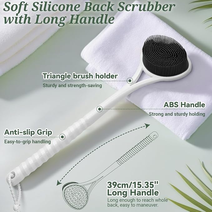 Silicone Back & Body & Face Scrubbers Set 4PCS, 15.35’’ Soft Back Scrubber - Image 3