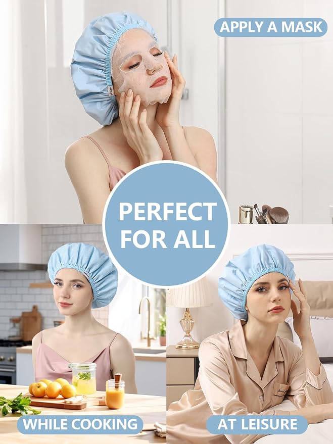 Years calm Shower Caps For Women Reusable Waterproof，Pattern And Solid Color - Image 8