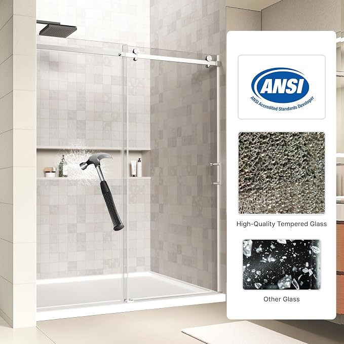 48" x 72" Frameless Sliding Shower Door, Tempered Glass, Heavy-Duty 304 - Image 5