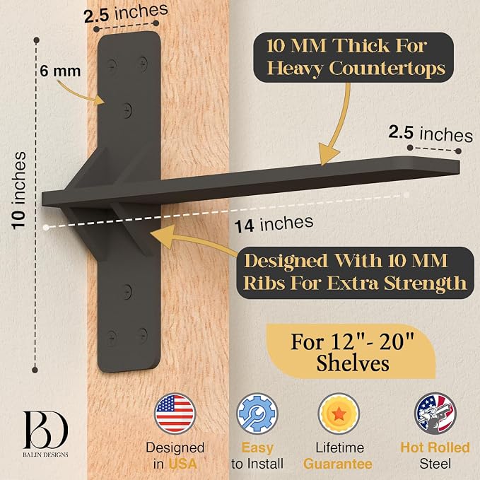 14 inch Floating Countertop Support Brackets by Balin Designs, Free hanging - Image 2