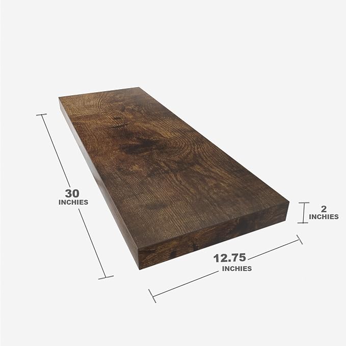 Floating Shelf, 30 in W x 12.75 in D x 2 in H Wooden Floating Wall Shelf - Image 3