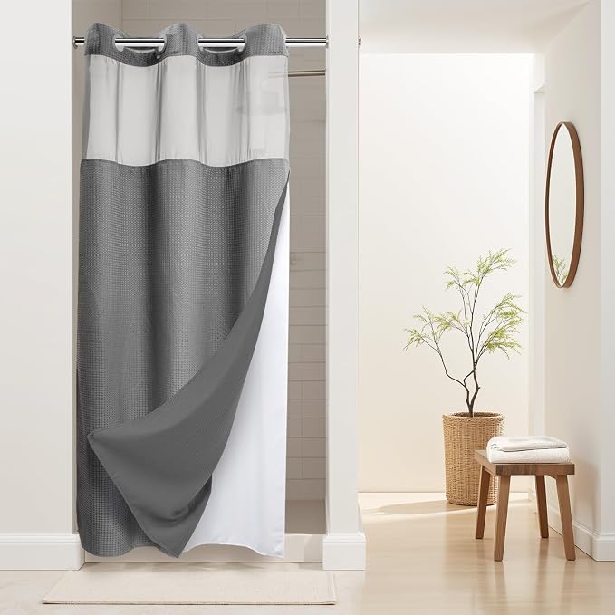 River Dream Stall Heavyweight No Hooks Required Dotted Waffle Weave Shower by RiverDream