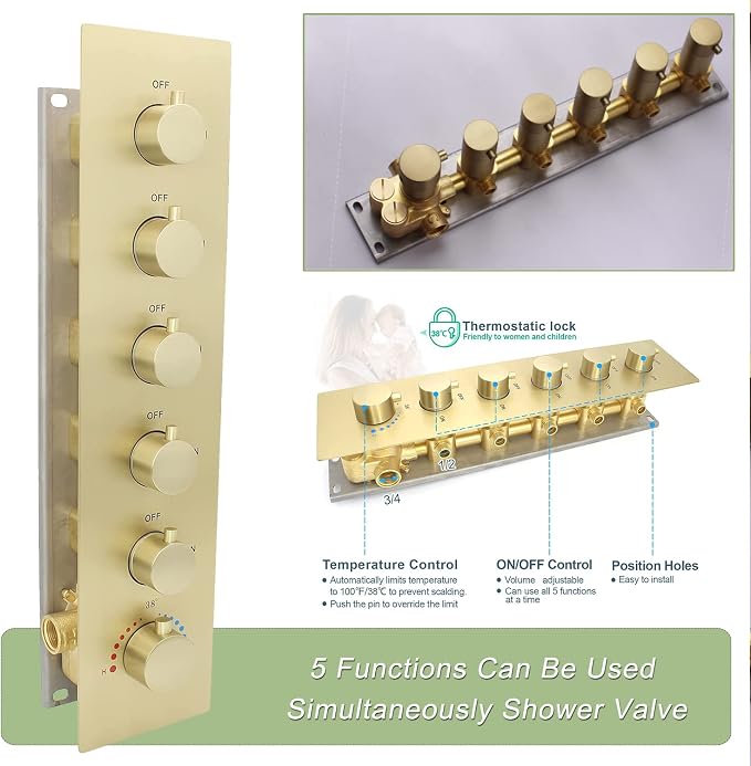 Thermostatic Shower System Brushed Gold Shower Faucet Set - Image 4