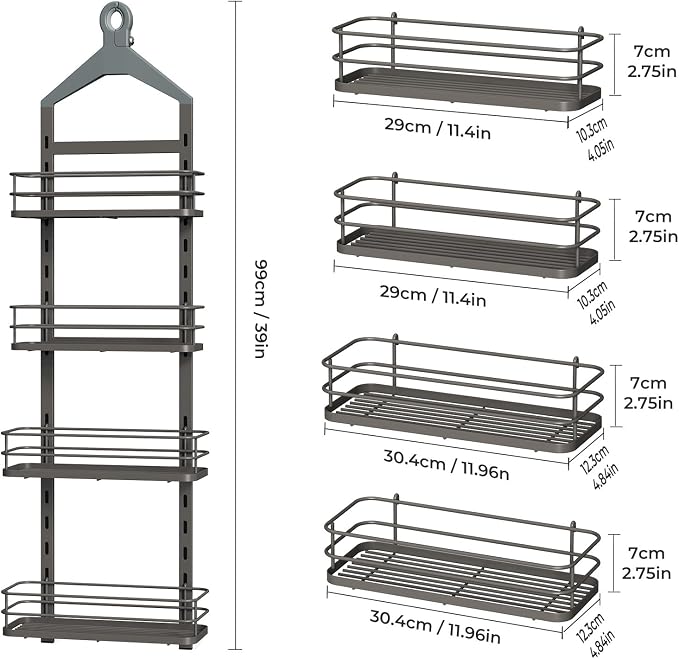 ODesign 4 Tier Height-Adjustable Shower Caddy Hanging Anti-Swing-Over The - Image 9