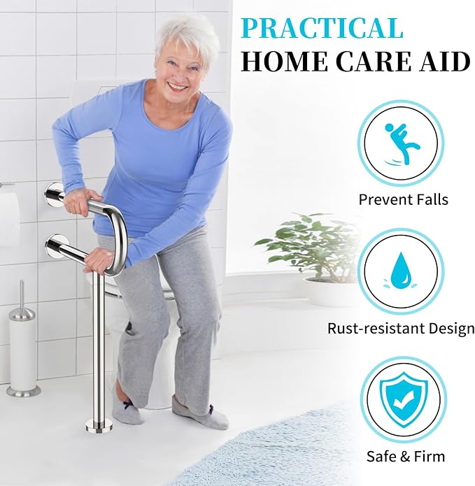 Toilet Support Rail 23.4X 28 Inch, Munzong Anti-Slip Chrome Handicap Grab Bar - Image 3
