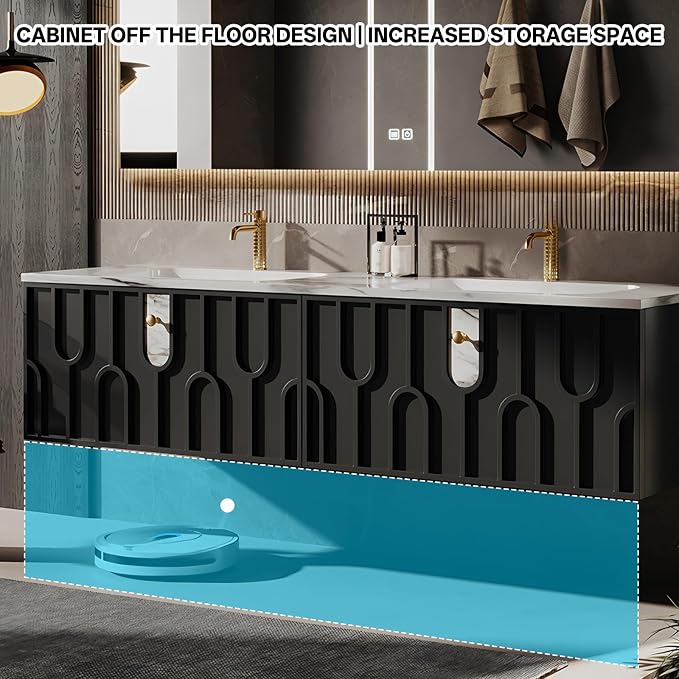 Double Sink Bathroom Vanity 72Inch, Modern Floating Vanity Set - Image 6