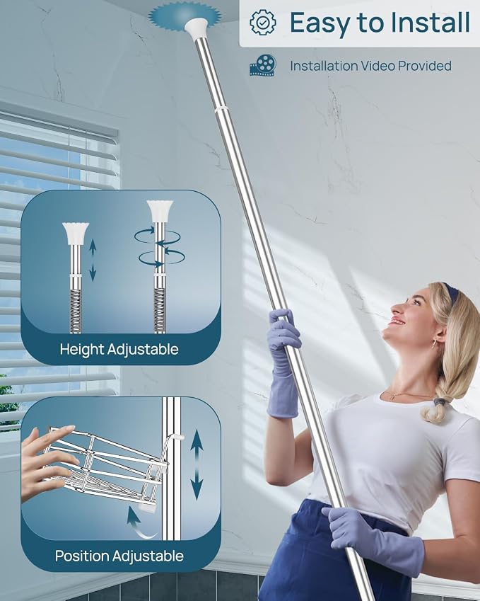 SEIRIONE Corner Shower Caddy Tension Pole, Quick Setup, Rust-Free Bathroom - Image 4