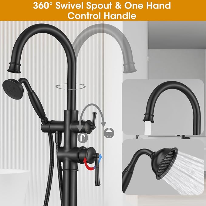 B2311-BK Freestanding Roman Tub Faucet - Image 2