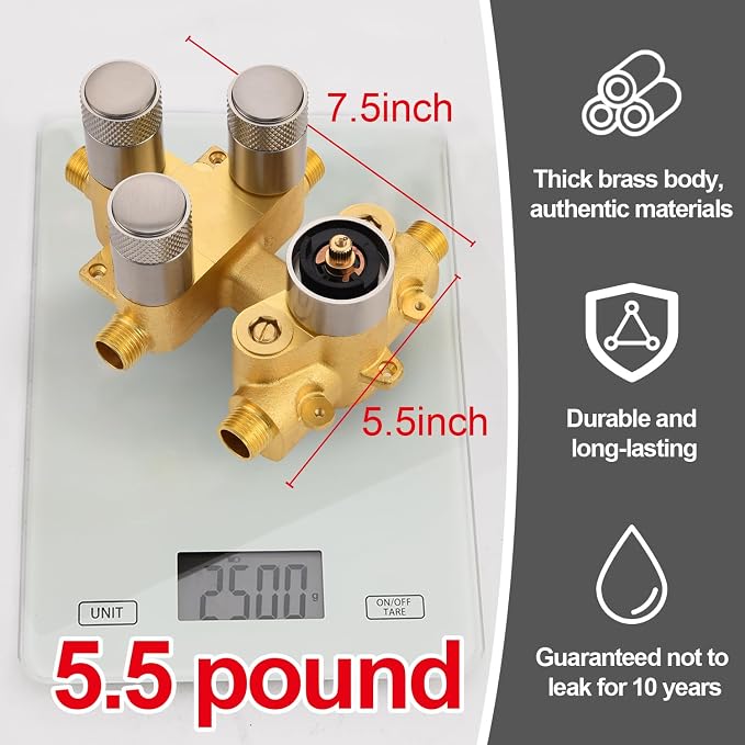 Modern Push Button 3 Way Thermostatic Shower Valve, Concealed 3 Outlet Multi - Image 4