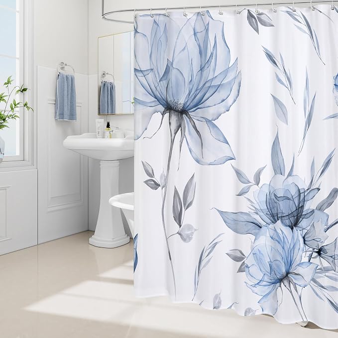 Small Stall Boho Watercolor Floral Shower Curtain 36 x 72, Artistic Narrow Half - Image 2