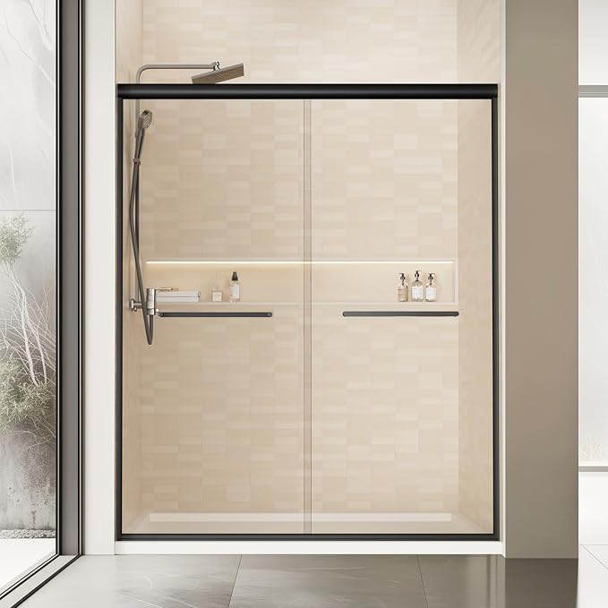 60" x 72" Frameless Sliding Shower Door, 6mm Tempered Glass, Heavy-Duty 304 by Kosmonia