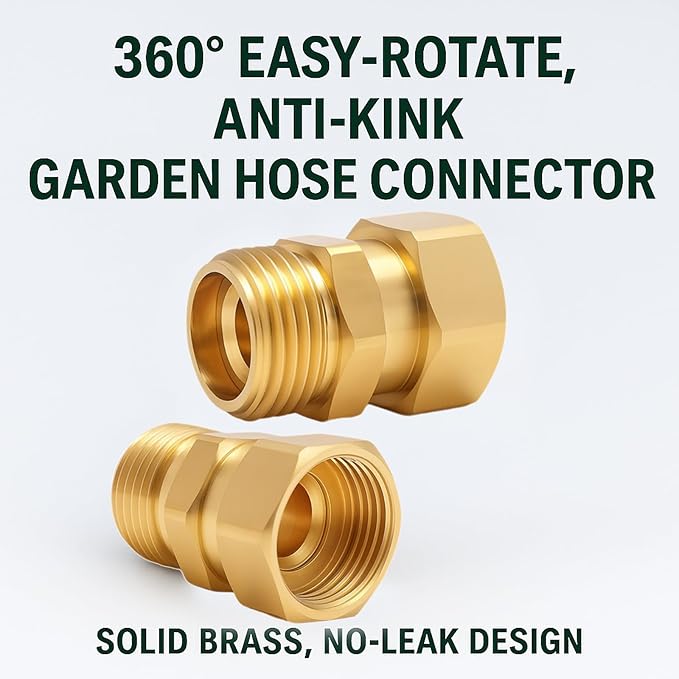 Garden Hose Swivel Connector, 3/4" GHT Brass Swivel Hose Connector, 360° Male - Image 7