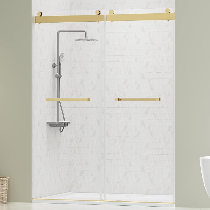 DELAVIN 56"-60" W x 75" H Frameless Shower Door, Double Sliding Shower Door by DELAVIN
