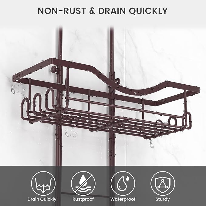 REINHARDT Shower Caddy Hanging Adjustable, Extended Length Rustproof Showers - Image 3